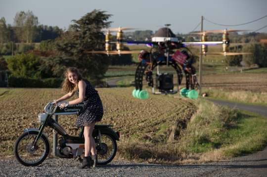 Charlotte De Bruyne under drone surveillance on the set of Dominque Deruddere's 'Flying Home' 