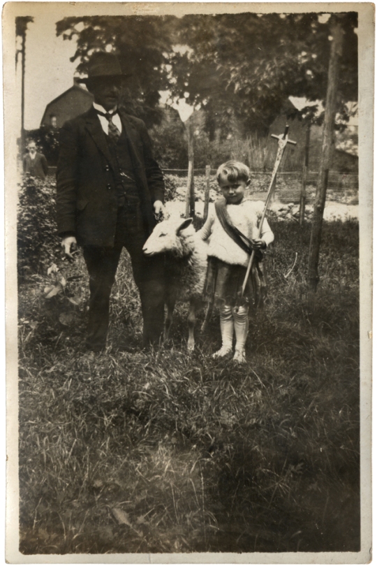 Dad on his name day, posing as Saint John, with his father - ca. 1930